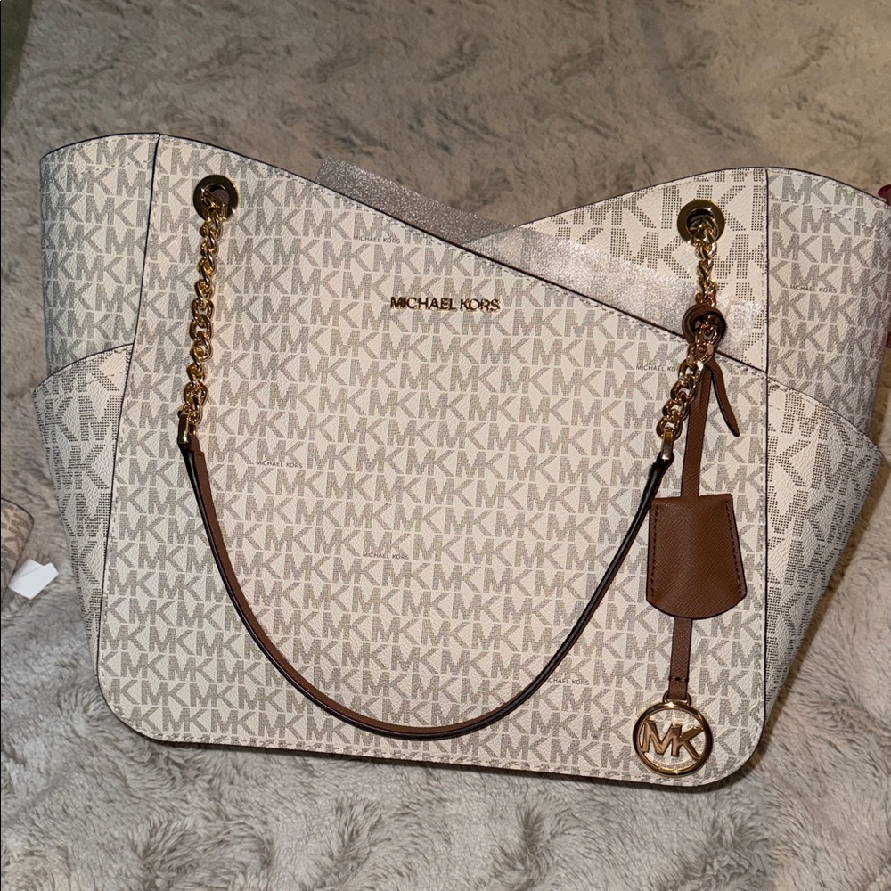Michael Kors White and Brown Tote Bag and wallet